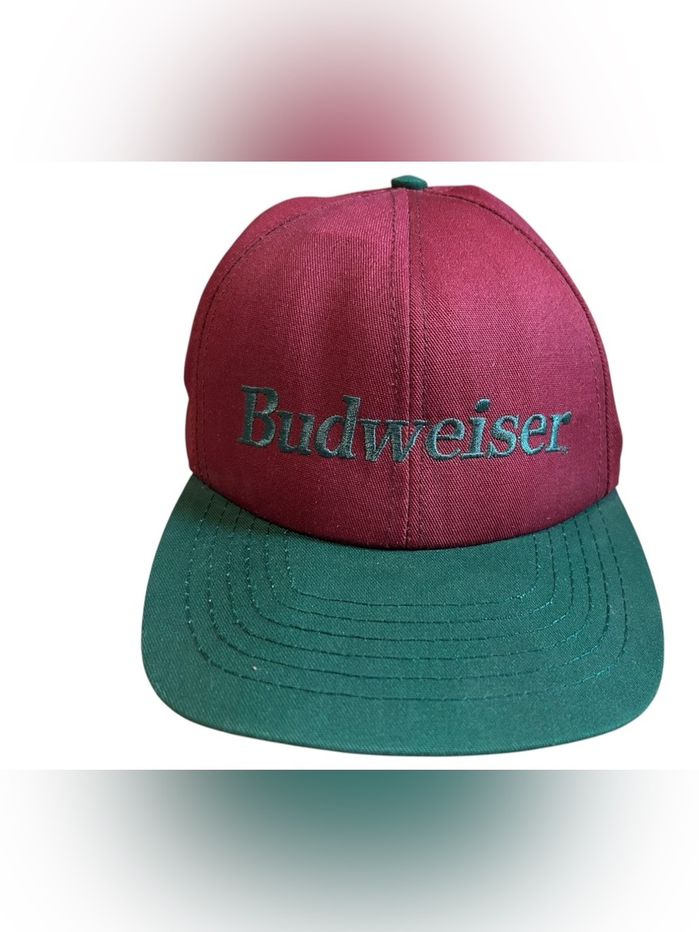 Vintage Budweiser Snapback Hat Burgundy Green Beer Promo Cap - Picture 7 of 8